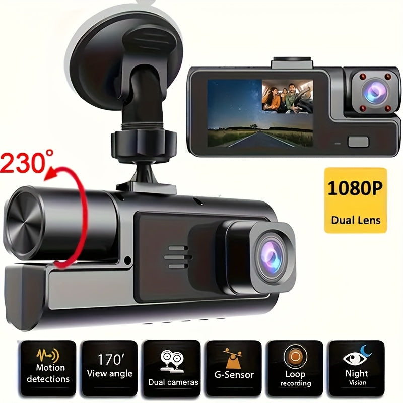 1080p dubbele dashcam voor weg en interieur
