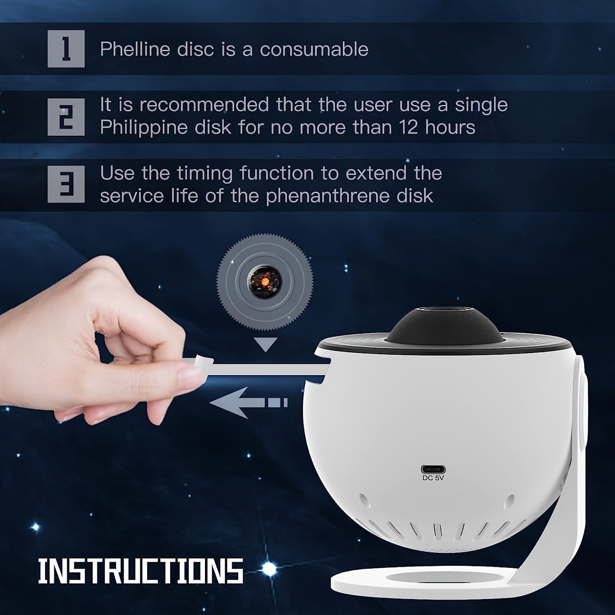 360 graden draaiende sterrenprojector met 12 projectiefilms