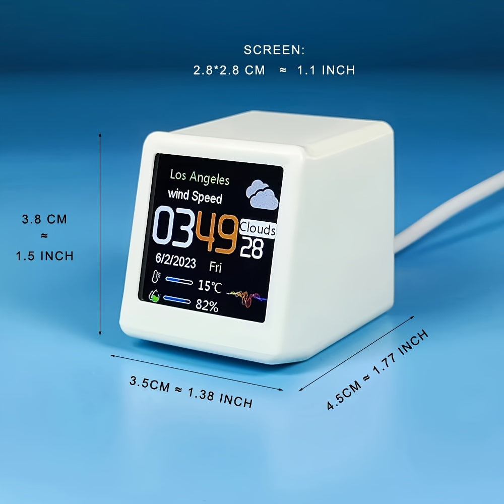 Compact wifi-weerdisplay met temperatuur, luchtvochtigheid en klok