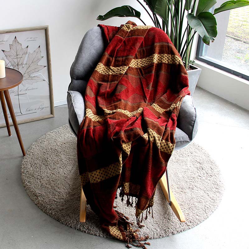 Bohemian chenille plaid - Jacquardpatroon met franjes