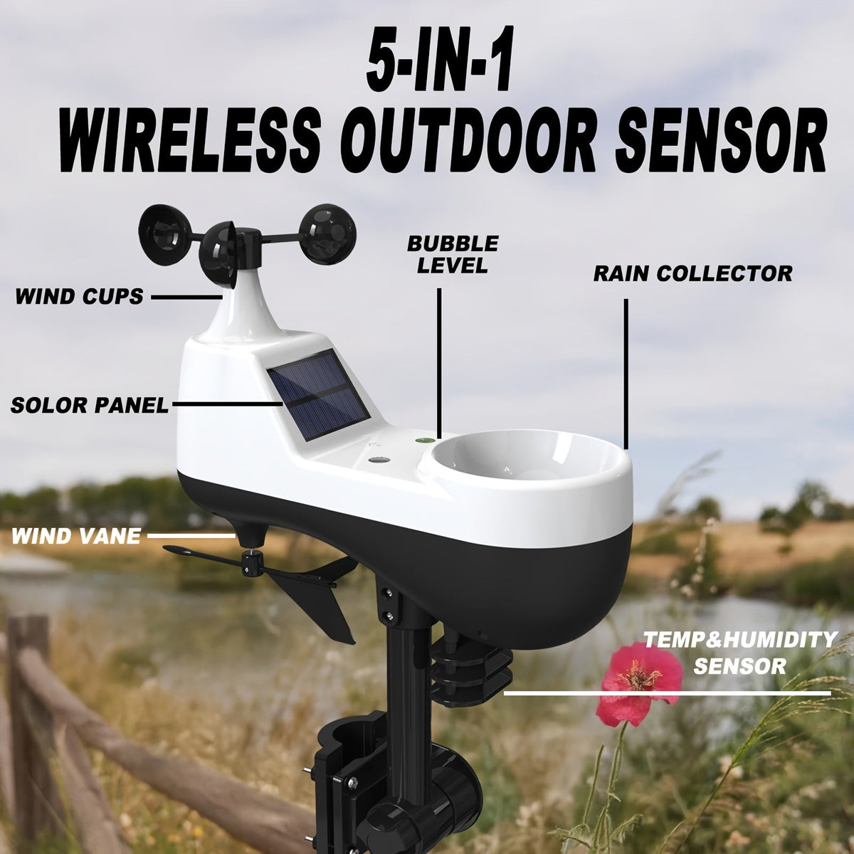 Draadloos 5-in-1 weerstation met 7,5-inch kleurendisplay