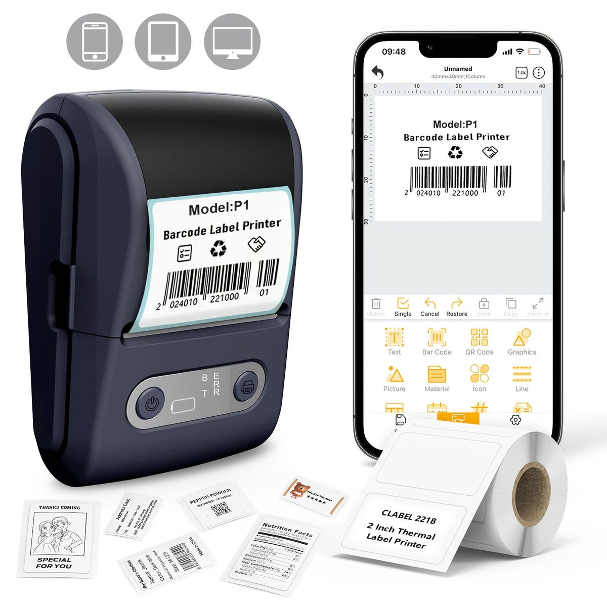 Draadloze mini-labelprinter voor smartphones