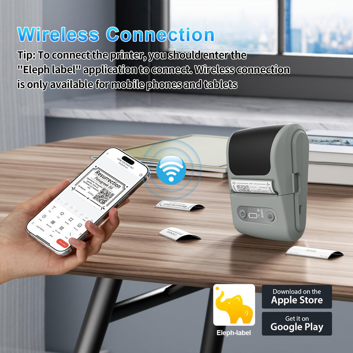 Draadloze mini-labelprinter voor smartphones