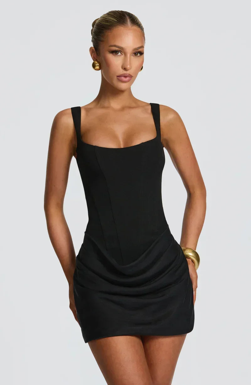 Elegante mini-jurk met corsettop en plooidetails