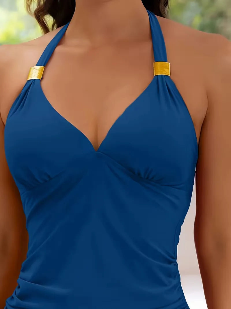 Tankini met V-hals en hoog getailleerd broekje