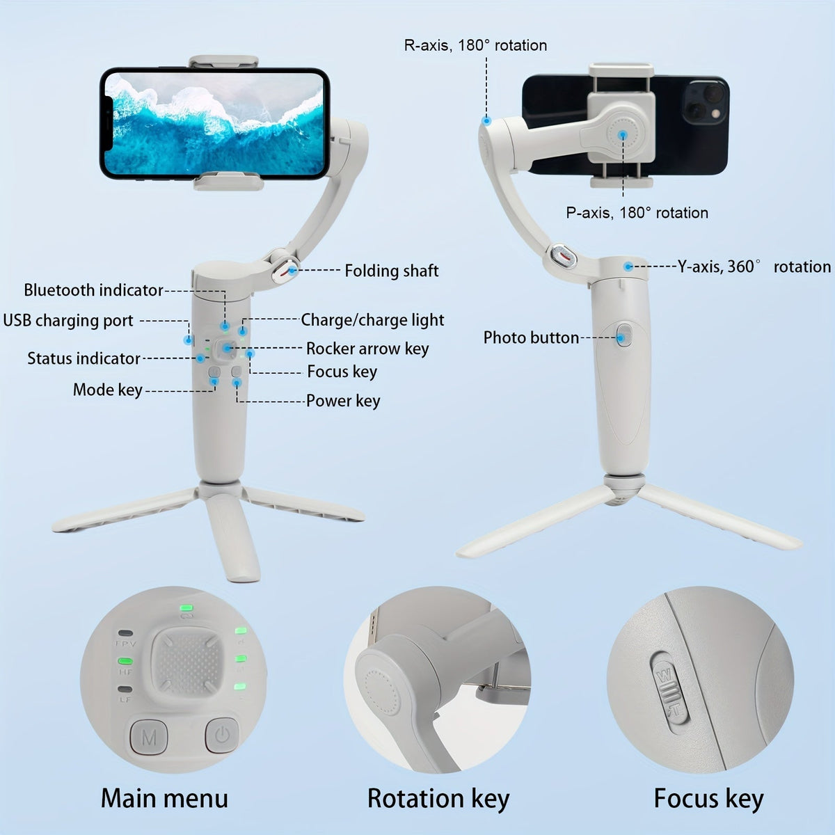 Opvouwbare 3-assige smartphonegimbal met gezichtsvolging