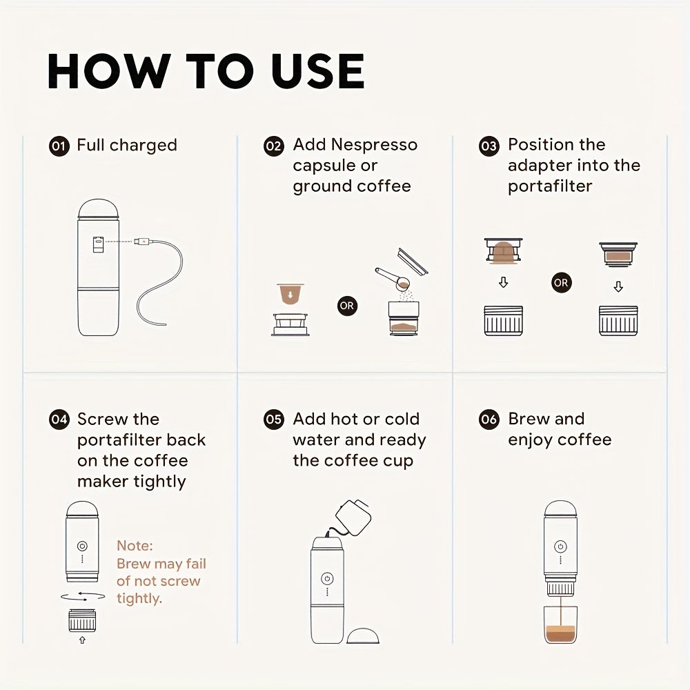 Draagbare elektrische espressomachine voor gemalen koffie en capsules
