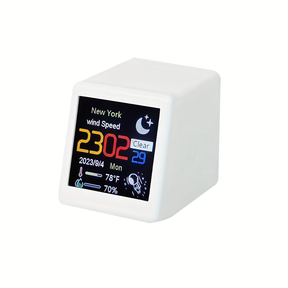 Compact wifi-weerdisplay met temperatuur, luchtvochtigheid en klok