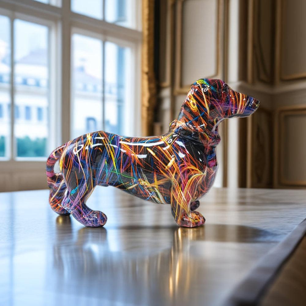 Teckelbeeld - Kleurrijke polyresin hondendecoratie