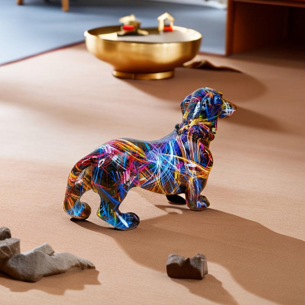 Teckelbeeld - Kleurrijke polyresin hondendecoratie