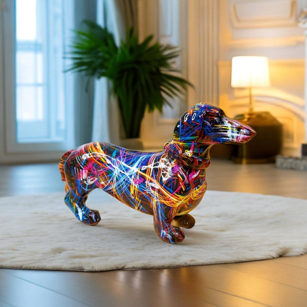 Teckelbeeld - Kleurrijke polyresin hondendecoratie