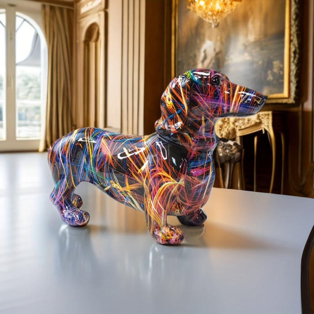 Teckelbeeld - Kleurrijke polyresin hondendecoratie