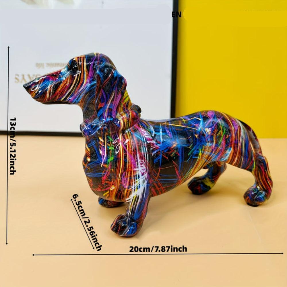 Teckelbeeld - Kleurrijke polyresin hondendecoratie