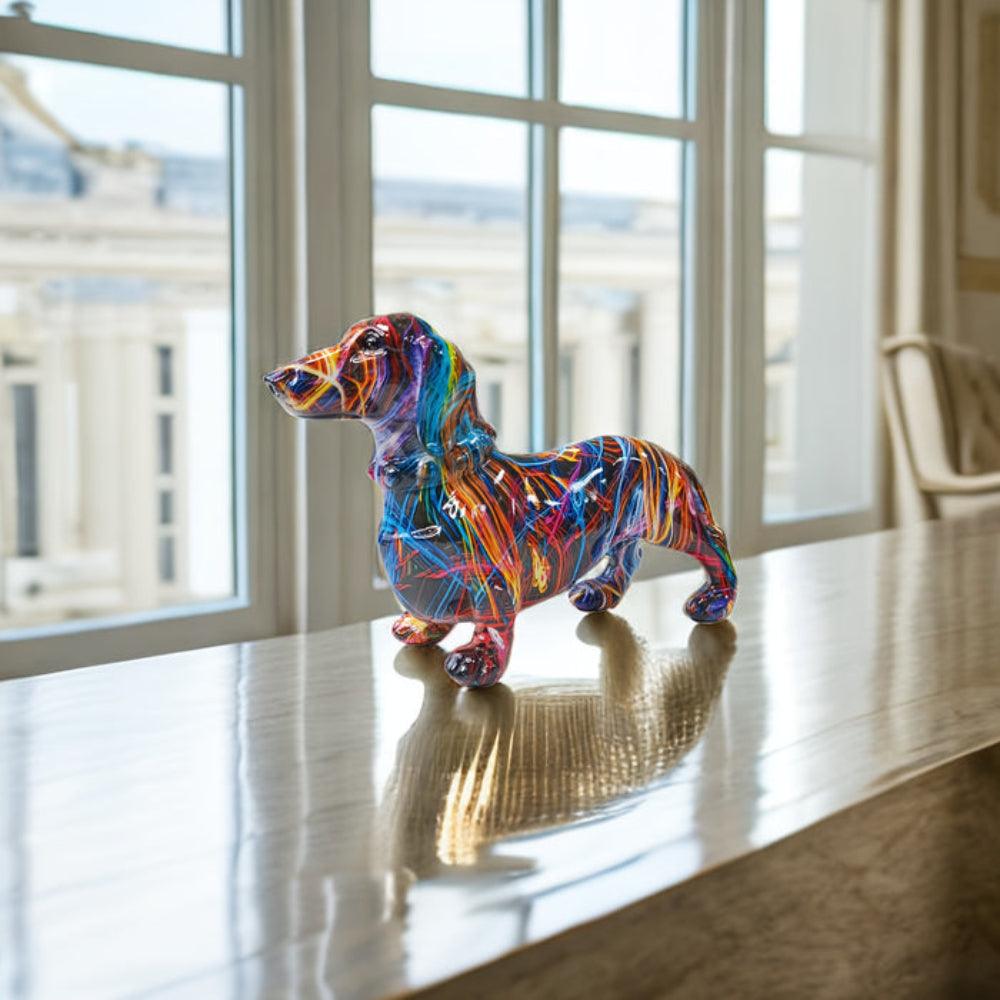 Teckelbeeld - Kleurrijke polyresin hondendecoratie