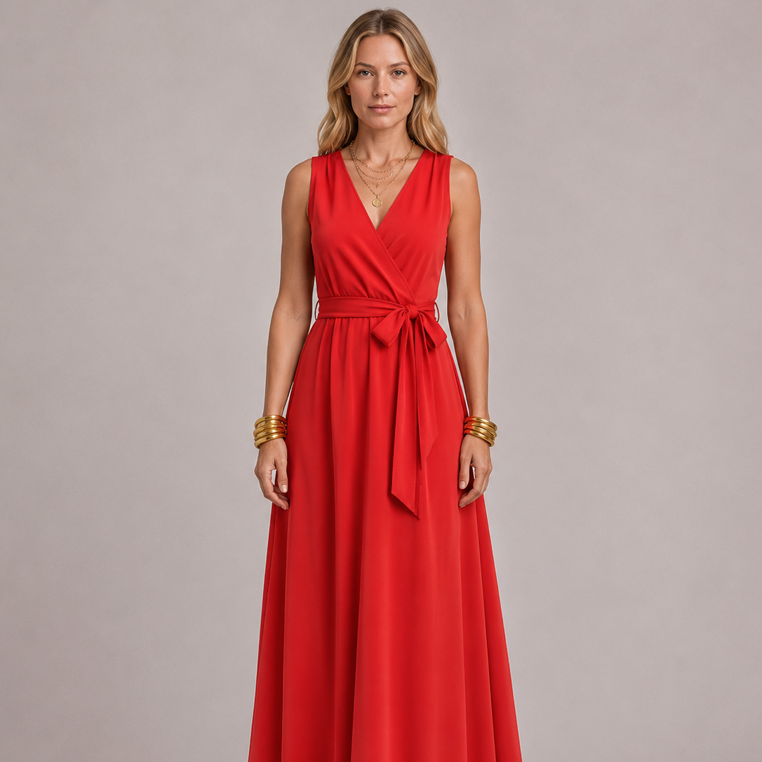 Elegante overslag maxi-jurk met tailleband