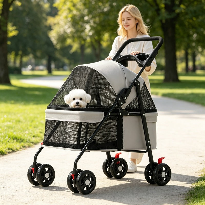 Opvouwbare Huisdierenbuggy met Rem en Draagvermogen tot 15 kg