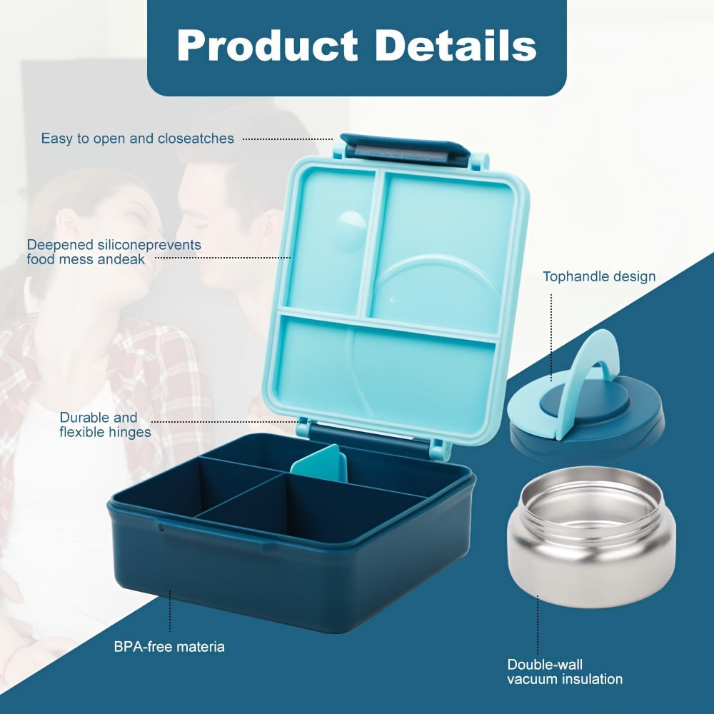 Bento lunchbox met 4 vakken en geïsoleerde drinkfles