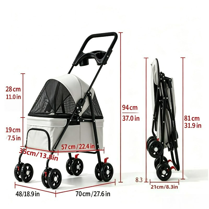 Opvouwbare Huisdierenbuggy met Rem en Draagvermogen tot 15 kg