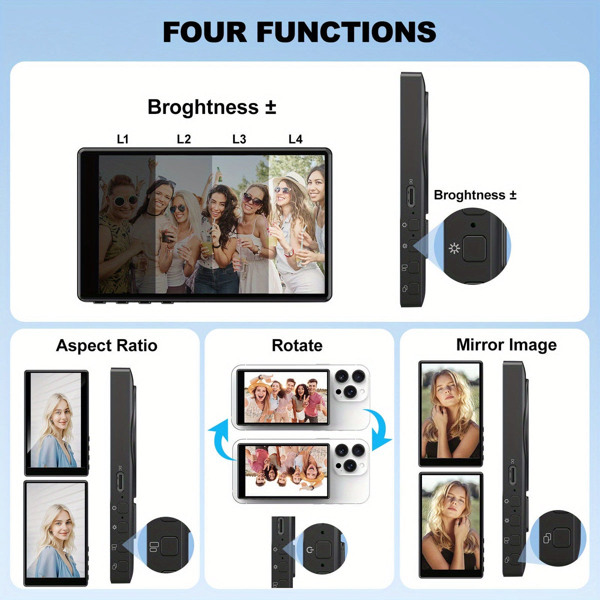 Draadloze 3,97-inch vlogmonitor voor smartphonecamera’s