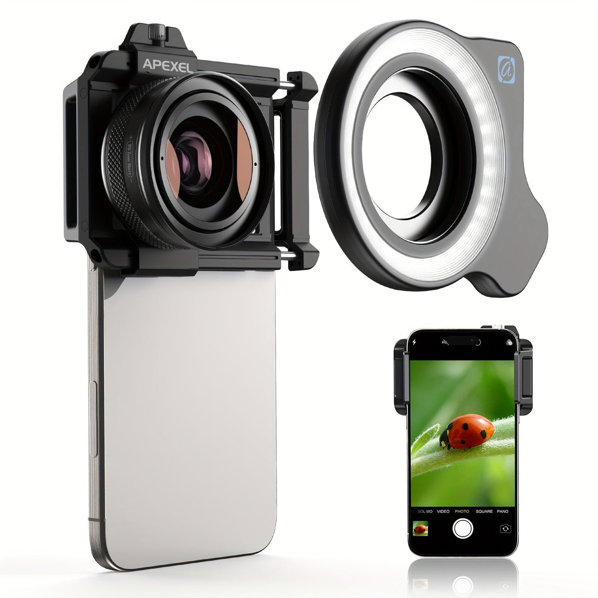 Smartphone-macrolensset met 10–20× vergroting en LED-licht
