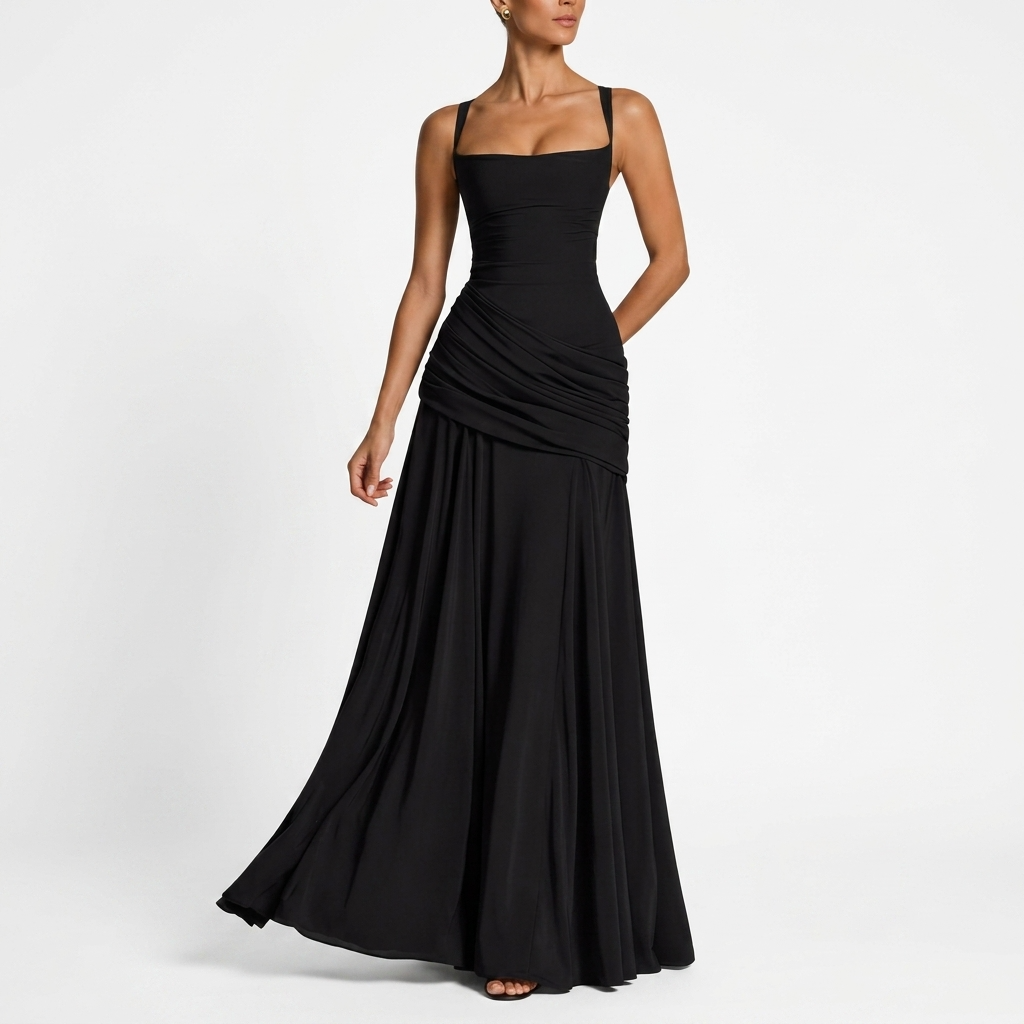 Elegante maxi-jurk met gerimpelde taille en split