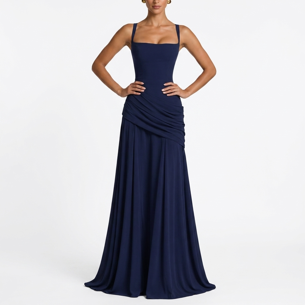 Elegante maxi-jurk met gerimpelde taille en split