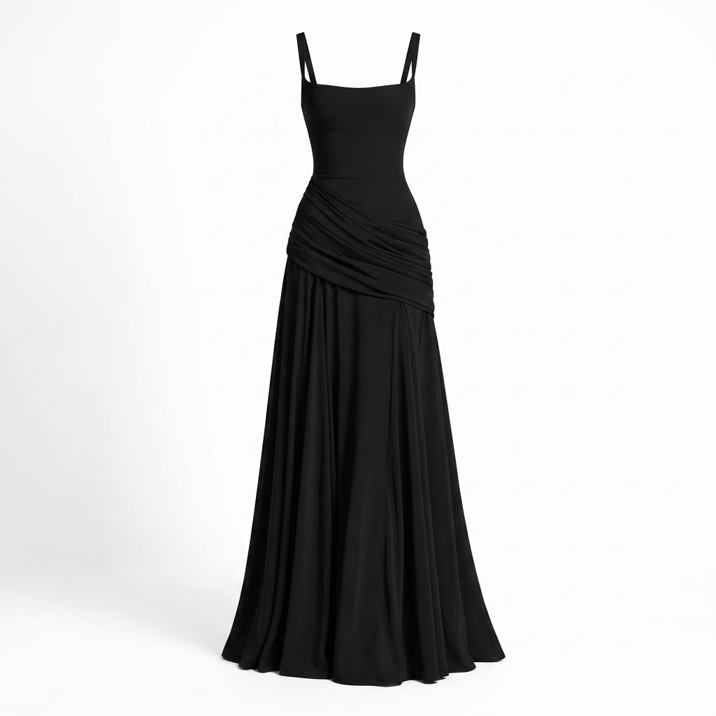 Elegante maxi-jurk met gerimpelde taille en split