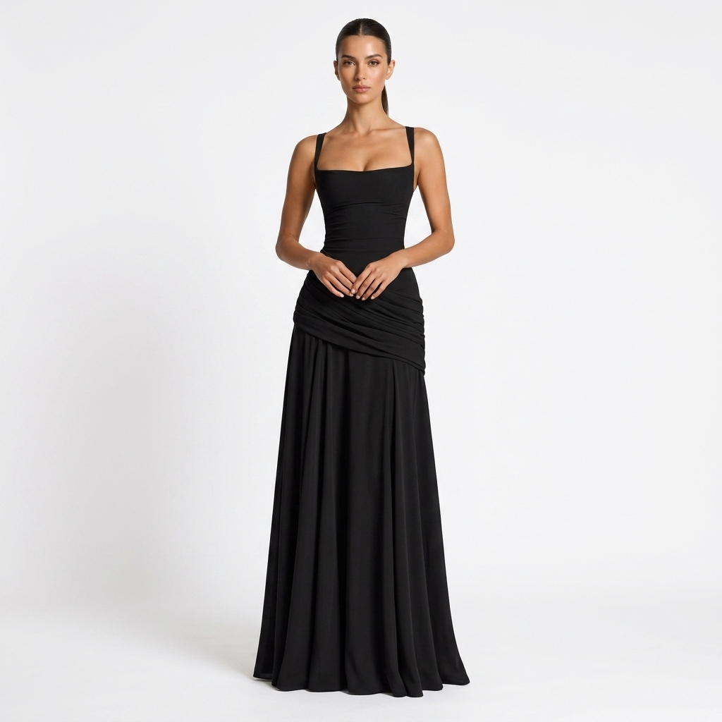 Elegante maxi-jurk met gerimpelde taille en split