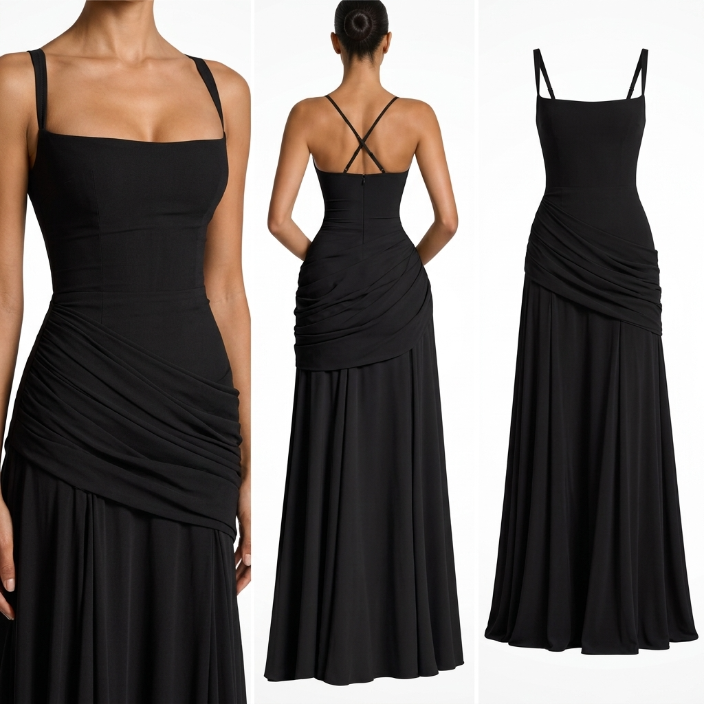 Elegante maxi-jurk met gerimpelde taille en split