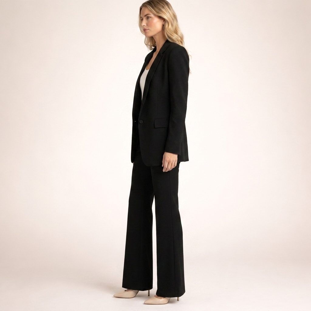 Stijlvol damespak met blazer en flared broek