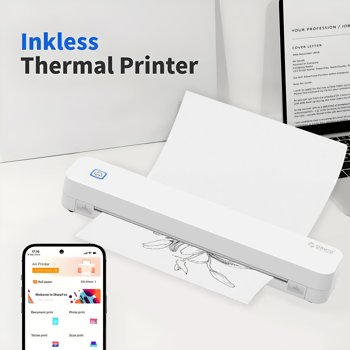 Draagbare draadloze A4-thermische printer