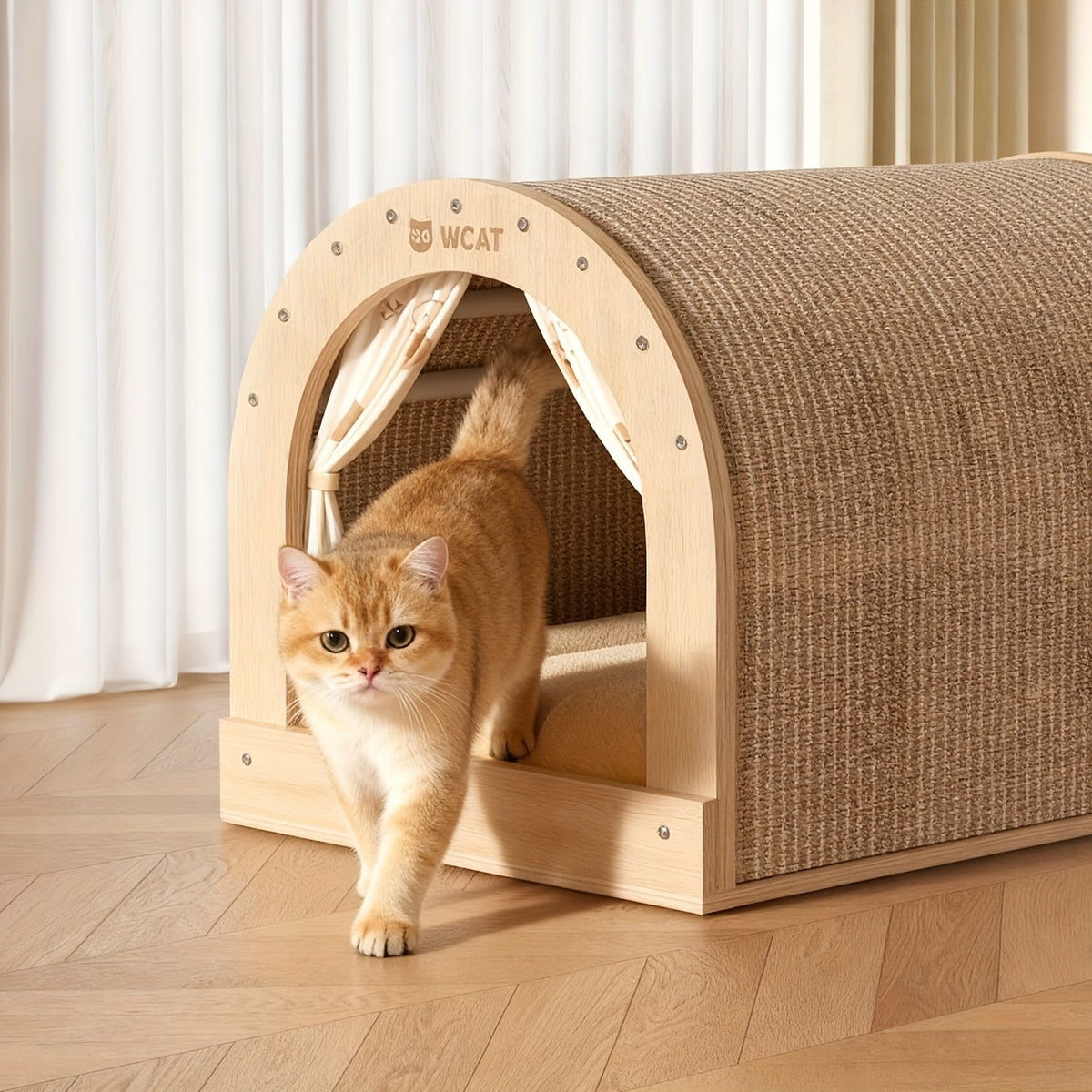 Gebogen Kattenbed met Geïntegreerde Sisal Krabplank