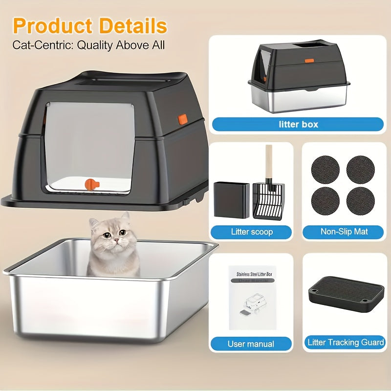 Extra Grote RVS Kattenbak met Schep en Antislipmat