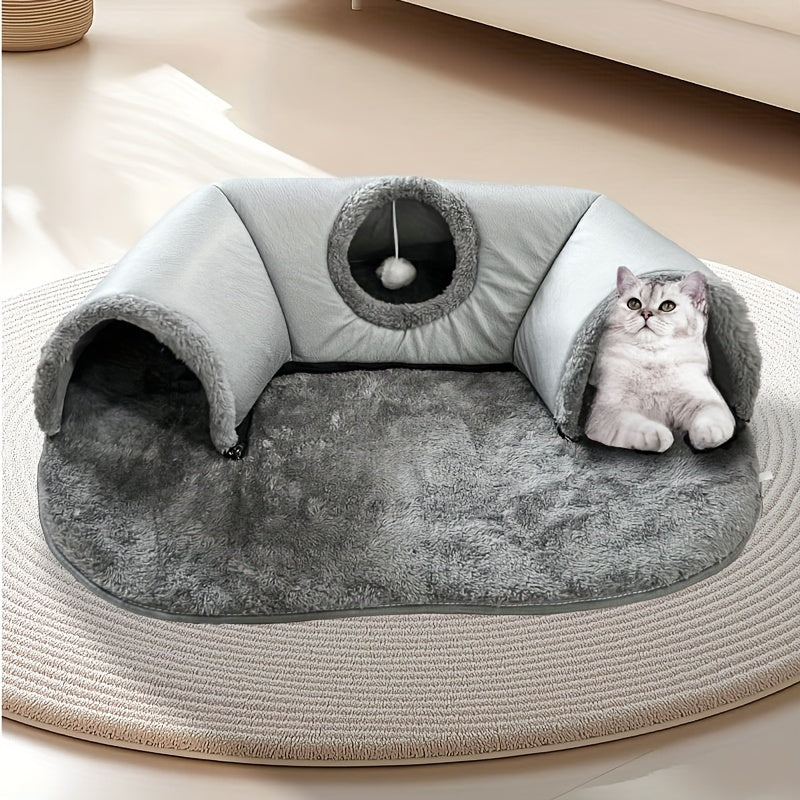 3-in-1 Kattentunnel, Kattenbed en Speelhuis