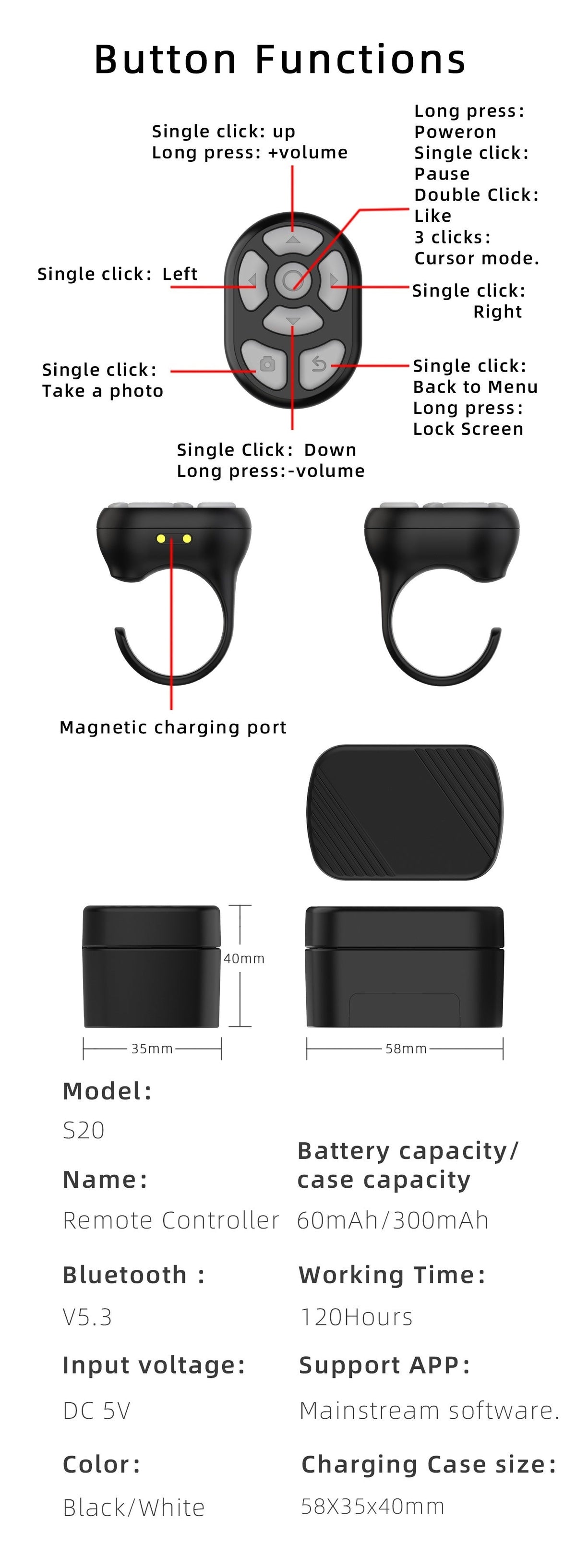 3-in-1 draadloze scrolafstandsbediening met telefoonhouder