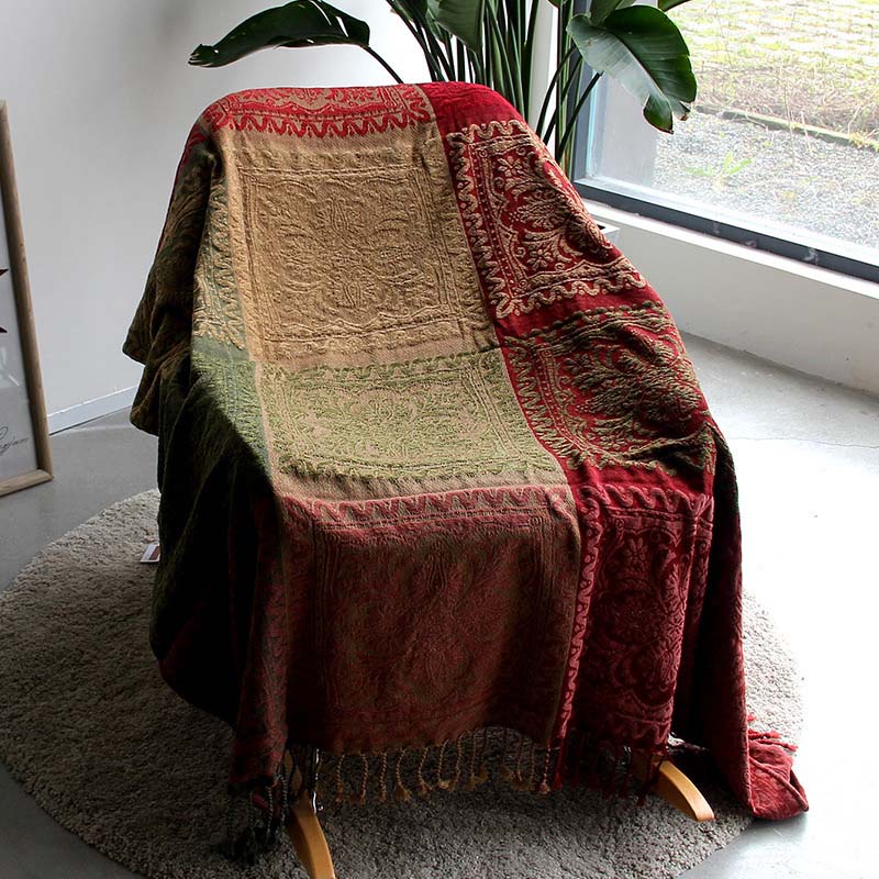 Bohemian chenille plaid - Jacquardpatroon met franjes