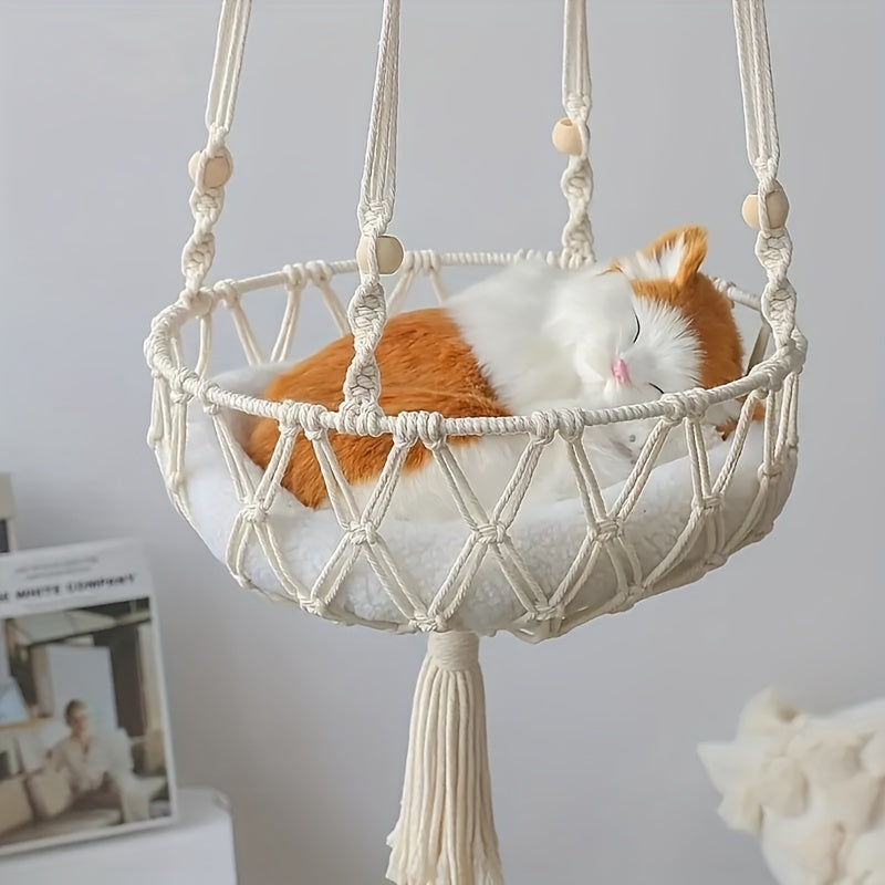 Gevlochten Kattenschommel met Ademende Linnen Ligplaats