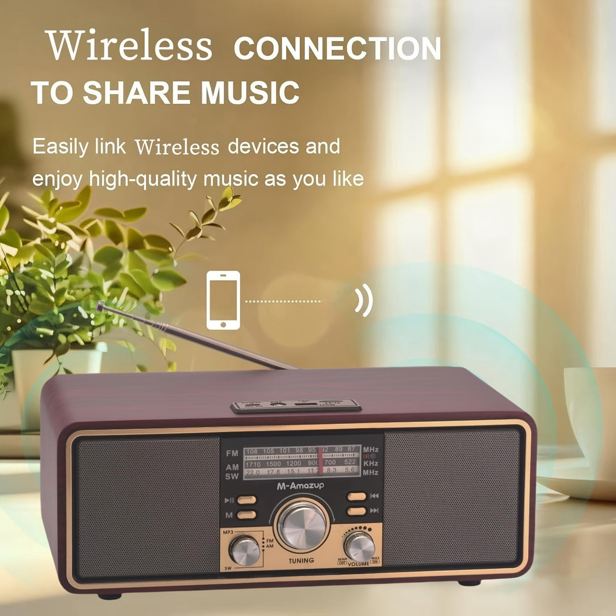 Vintage draadloze radio-luidspreker met AM, FM en korte golf