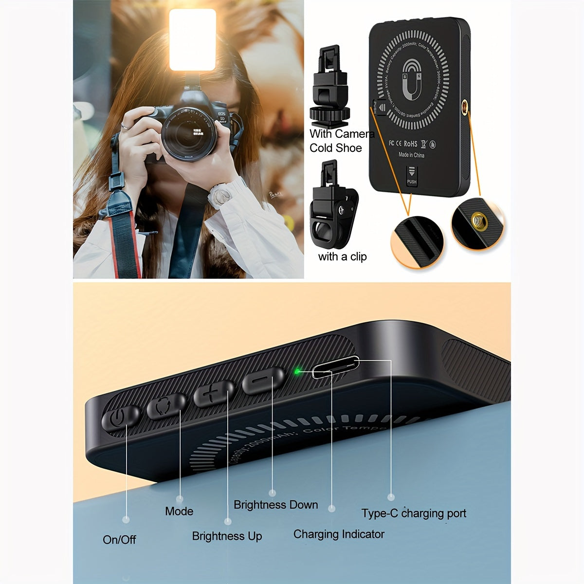 Oplaadbare magnetische LED-ringlamp met drie lichtstanden