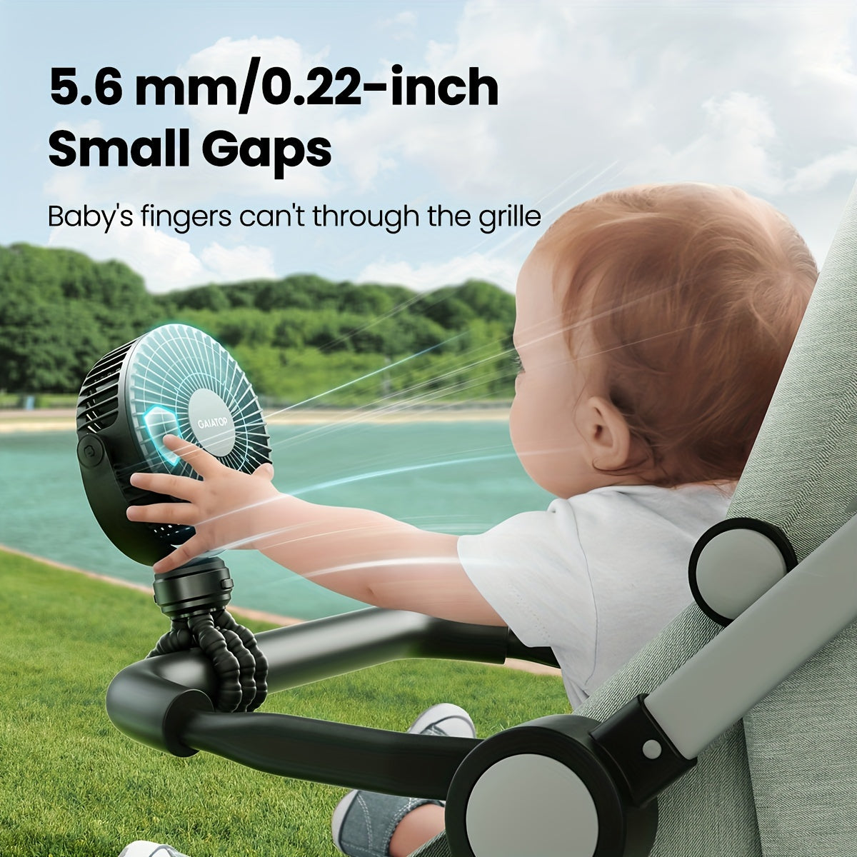 Oplaadbare mini-kinderwagenventilator met flexibele poten