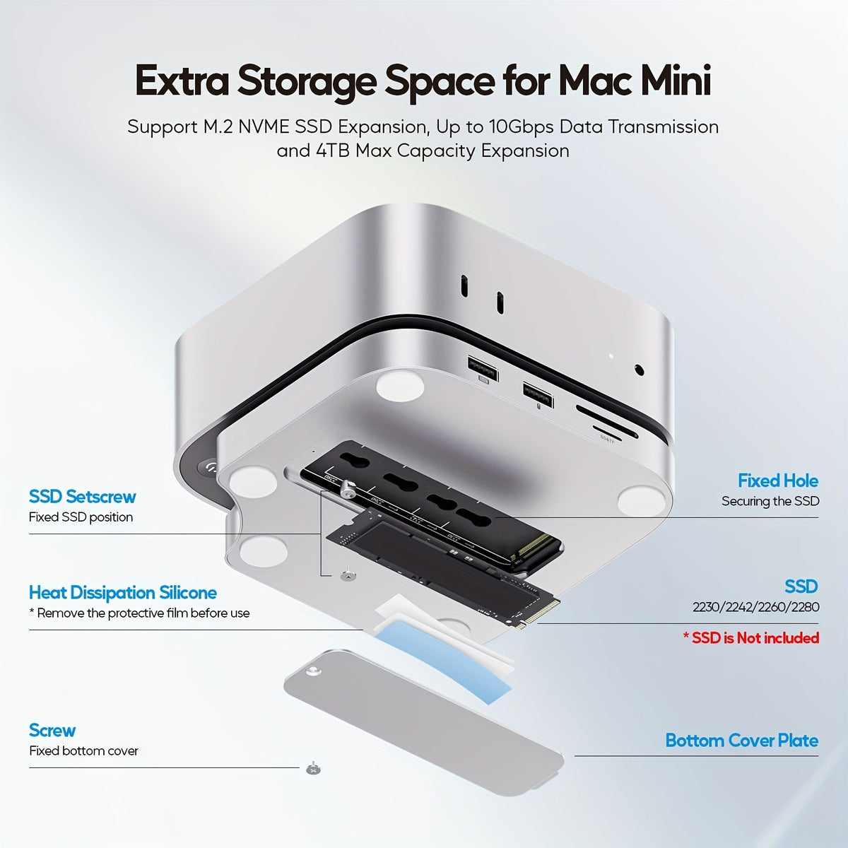 USB-C-hubstand met M.2 SSD-behuizing en 4K-uitgang