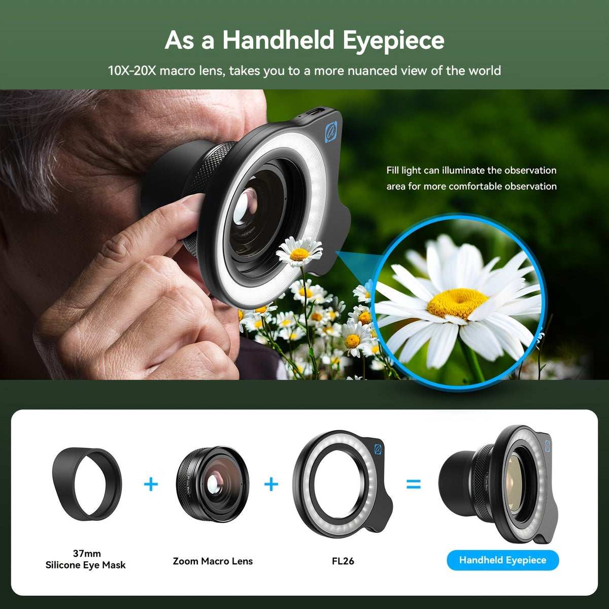 Smartphone-macrolensset met 10–20× vergroting en LED-licht