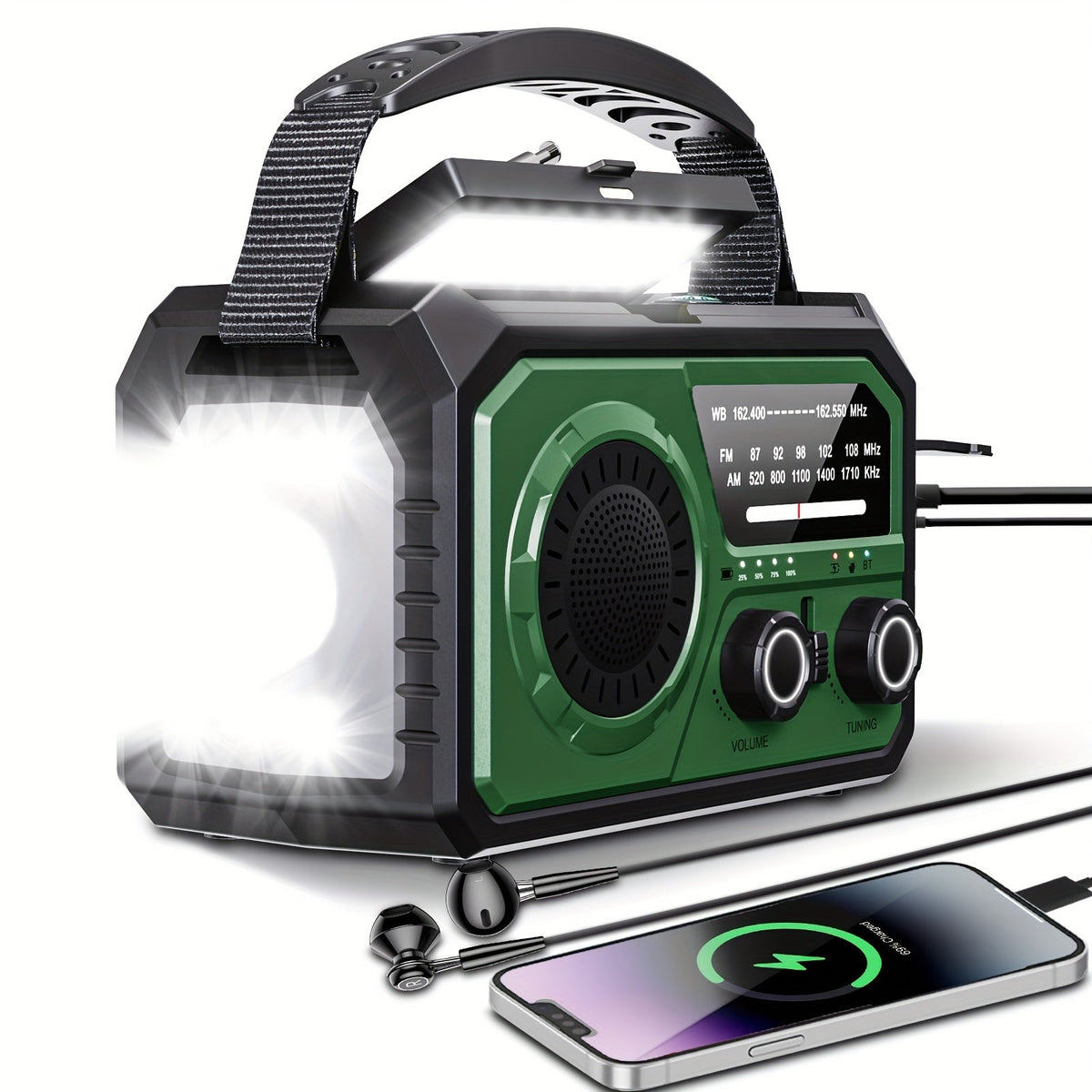 Noodradio met 16.000mAh-powerbank, zonnepaneel en handslinger