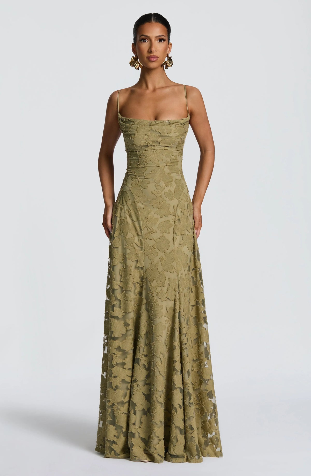 Romantische maxi-jurk met bloemen- en kantdetails