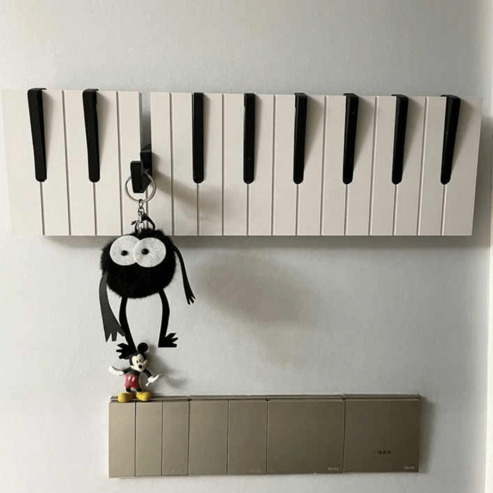 Kapstok met pianotoetsen - Zwart-wit met 9 haken