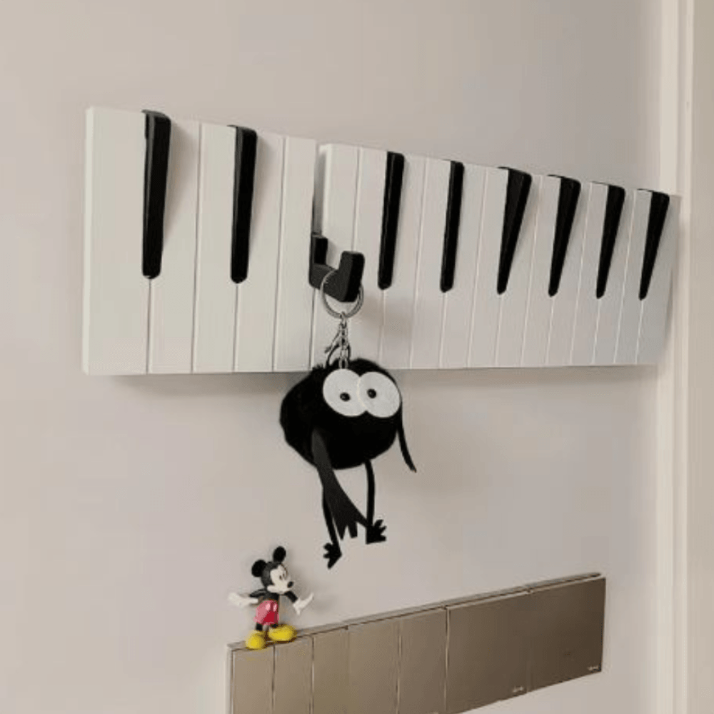 Kapstok met pianotoetsen - Zwart-wit met 9 haken