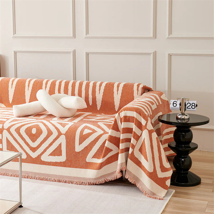 Boho chenille bankhoes - Geometrische meubelbeschermer