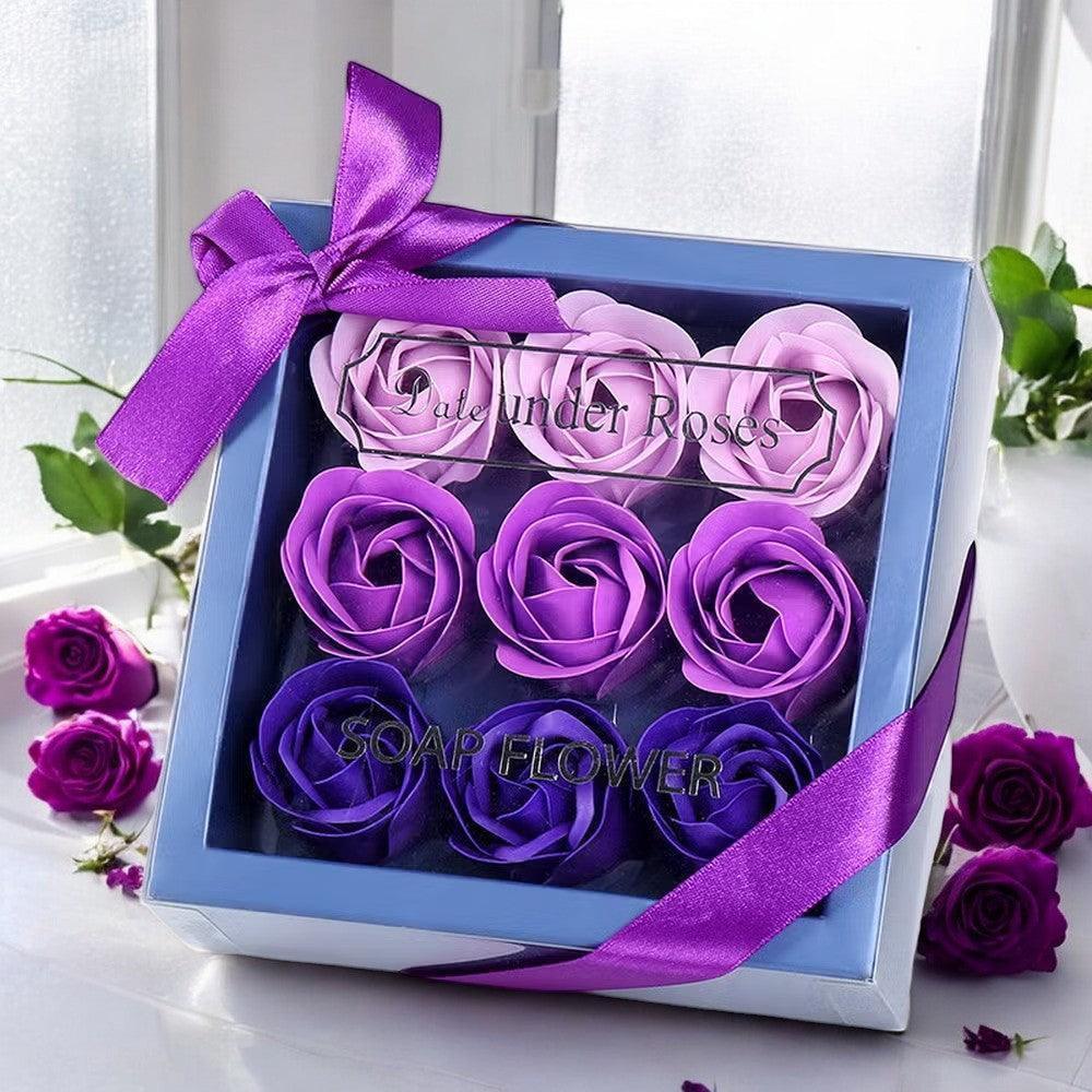 Cadeauset met zeepbloemen - 9 rozen in geschenkdoos