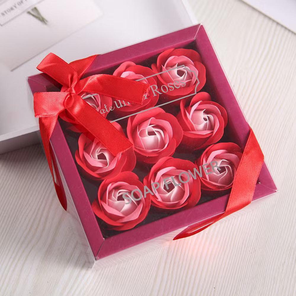Cadeauset met zeepbloemen - 9 rozen in geschenkdoos