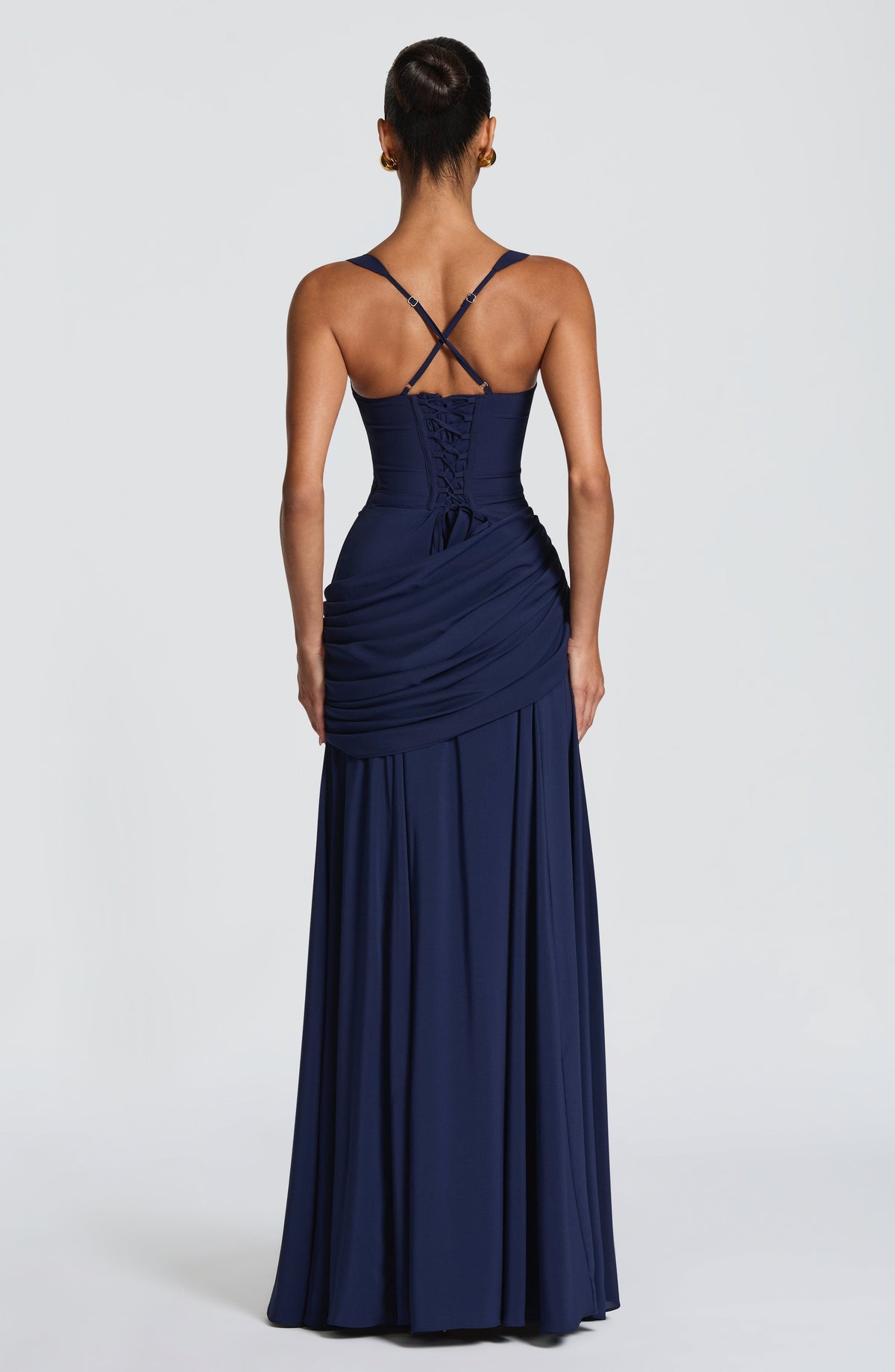 Elegante maxi-jurk met vierkante hals en drapering